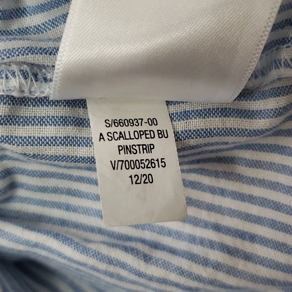 Old Navy Blue and White Pinstripe Button-front Top, Size 12-18 Months